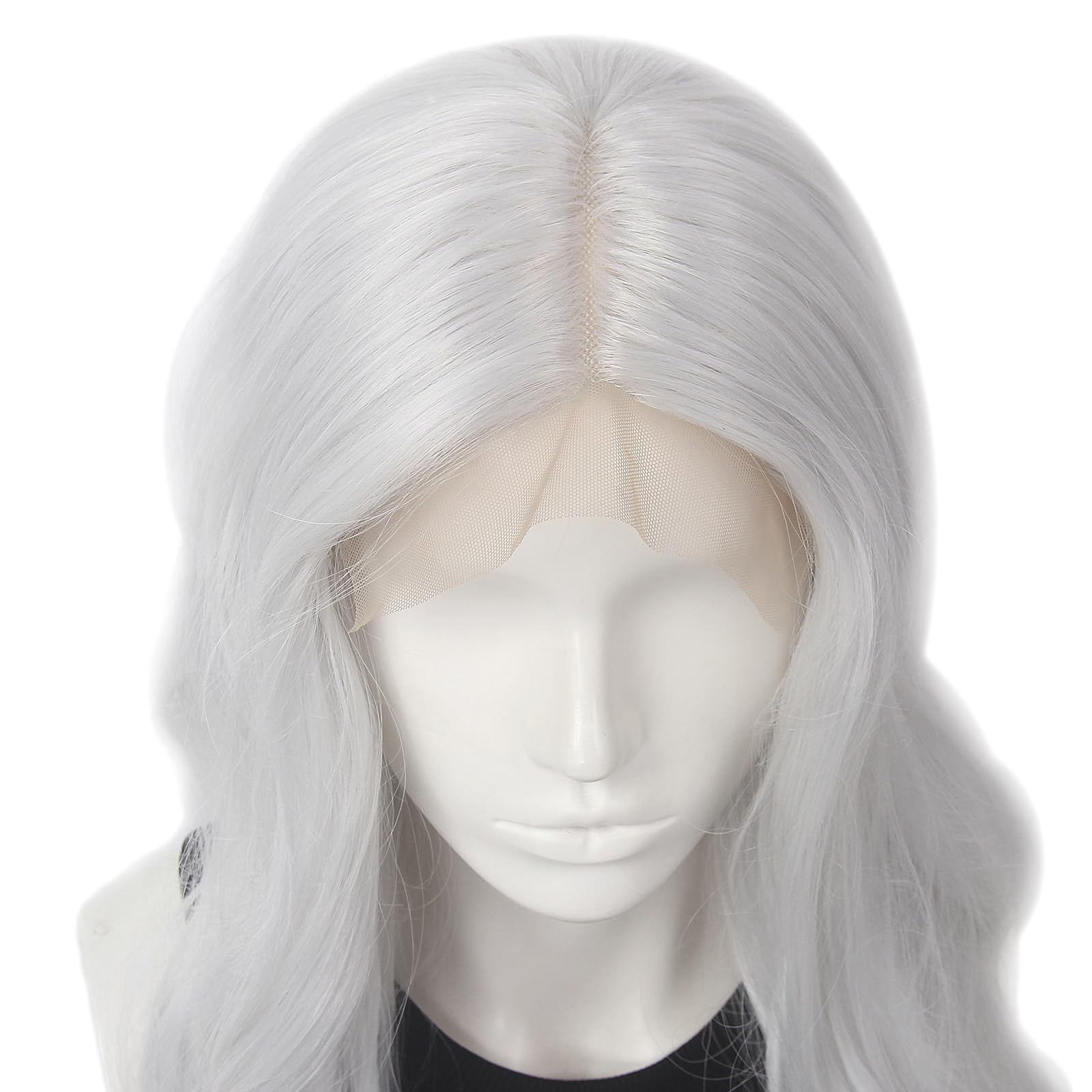 Grey Natural Wave Long Women Lace Front Synthetic Wigs 6X4X0.5 T-Part Lace Wig Curly Wigs with 180 Density Side Part Synthetic Hair for Womens Ladies Daily Used 24inch - Image 4