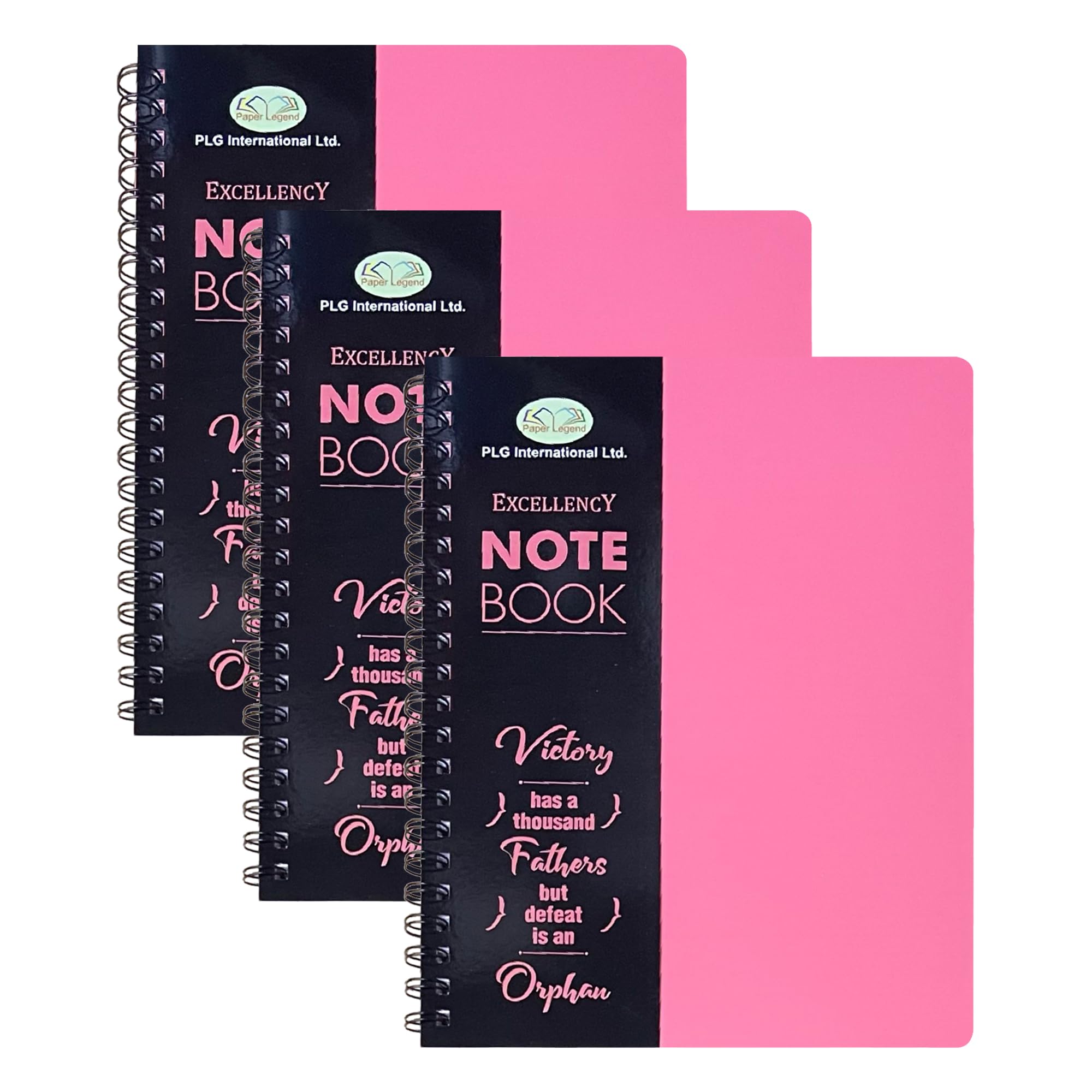 M1SS set of 3 Subject Notebook A4 Ruled Notepad 140 Pages, 68 GSM Hi-Bright Paper Stationary Notebook with Pink Cover, Wiro Bound, Rounded Corners for Work Office
