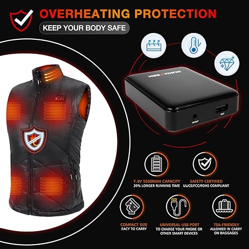 Miniatura 4 de DUKUSEEK Lightweight Heated Vest, Men Rechargeable Heating Vest w 7.4V Battery and Hand Warmer for Hiking Camping