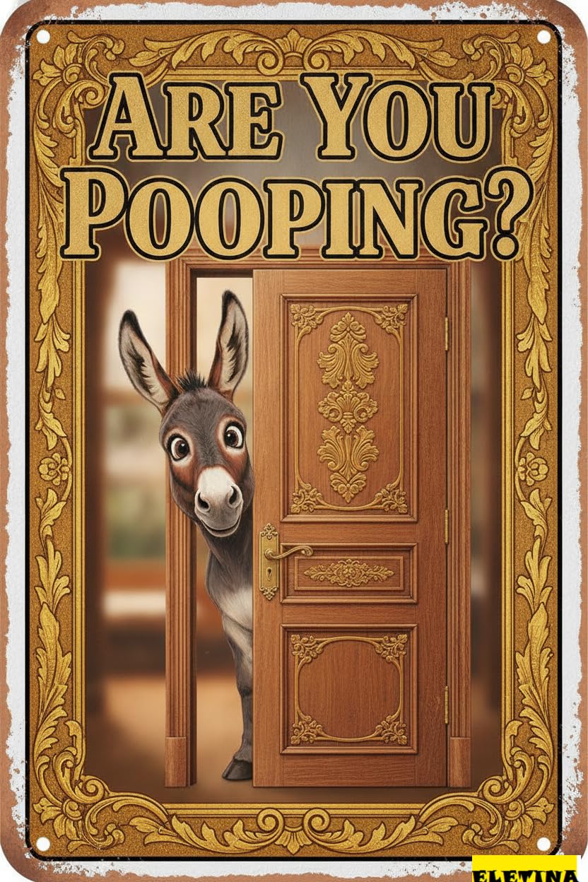 Personalized Sign for Man Cave Funny Bathroom Wall Art Donkey Metal S - Vintage Metal Tin Wall Art Decor, Are You Pooping Bathroom S Home, Restroom,12x8 Inch Private Property Decorative