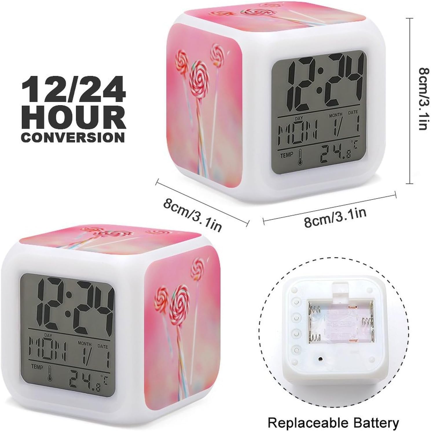 Colorful Lollipop Alarm Clock 7 Color Changing Nightlight image 2
