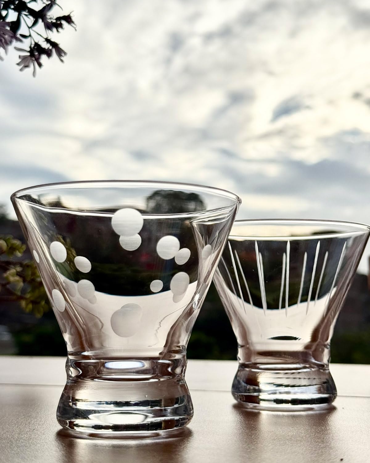 Etched Martini Glasses Set of 4 - Crystal Cocktail Glasses, Stemless Martini Glass for Bar, Martini, Cosmopolitan, Manhattan, Gimlet, Pisco Sour Brandy, Margarita Glasses, Dessert Cups, 8oz