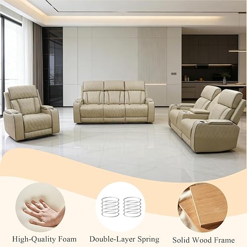 Miniatura 8 de Juego de sofá de sala de estar, con un sofá reclinable eléctrico con iluminación LED y una mesa de centro equipada con portavasos y capacidades de