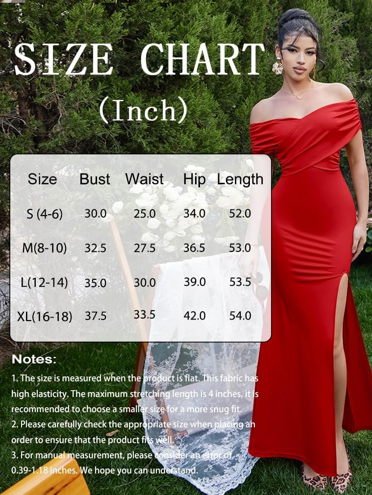 LAGSHIAN Women's Elegant Bodycon Off Shoulder Ruched Split Hem Long Formal Basic Evening Dress - Image 7