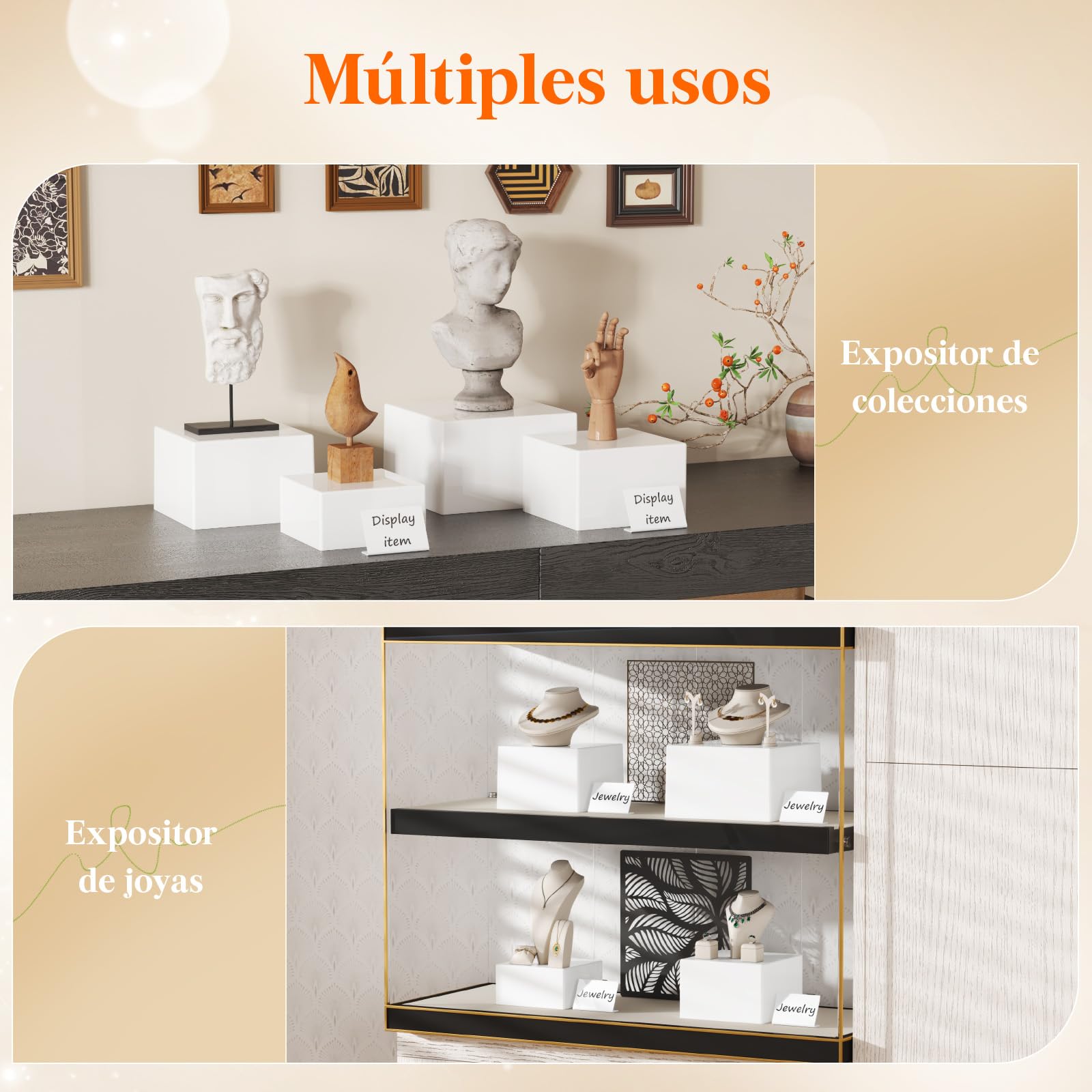 Lifewit Espositore da Buffet per Aperitivo, Supporti in Plastica per Torte, Dessert, Oggetti da Collezione, Gioielli, Supporto Cubico Annidabile, Bianco, Set di 6 (16/16/18/20/21/25 cm)