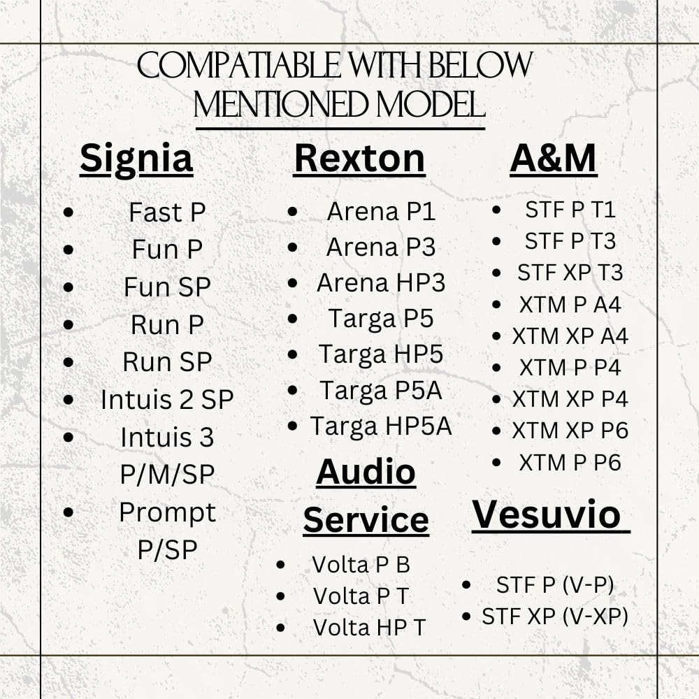 Compatibility chart for FCS Ear Hook with Signia, Rexton, A&M, Audio Service, and Vesuvio models