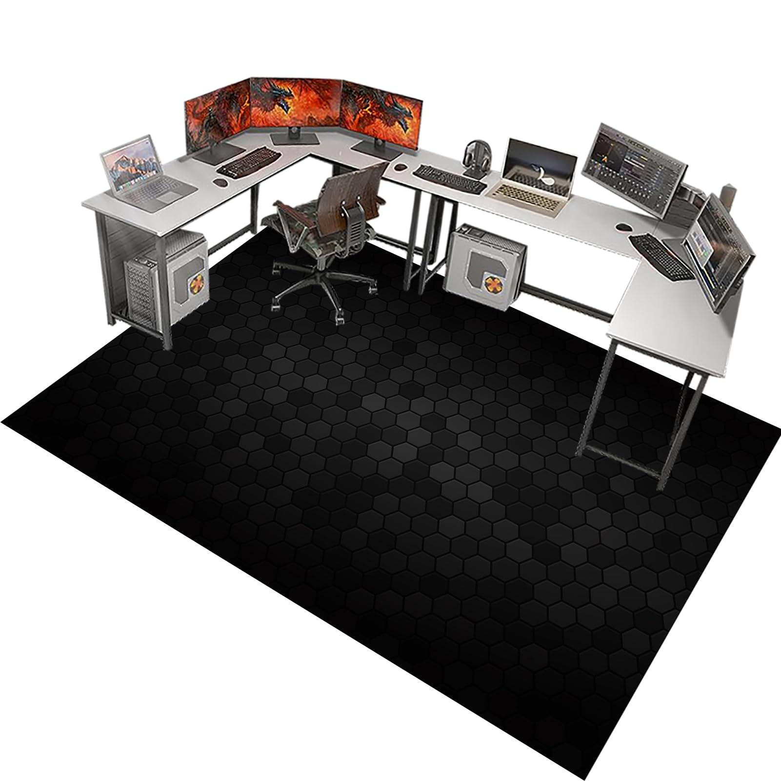 XunZheng Tapis Chaise Gaming Antidérapant - Protection de Sol pour Sols Durs - Sous Chaise de Bureau - Gaming - Bureau - Fauteuil 140 x 160 cm