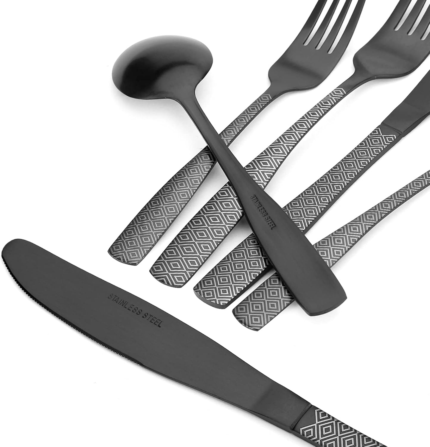 Matte Black Silverware Set, 20-Piece Stainless Steel Flatware Cutlery Set, Satin Finish Tableware Set Service for 4, Include Knife Fork Spoon, Dishwasher Safe - Image 4