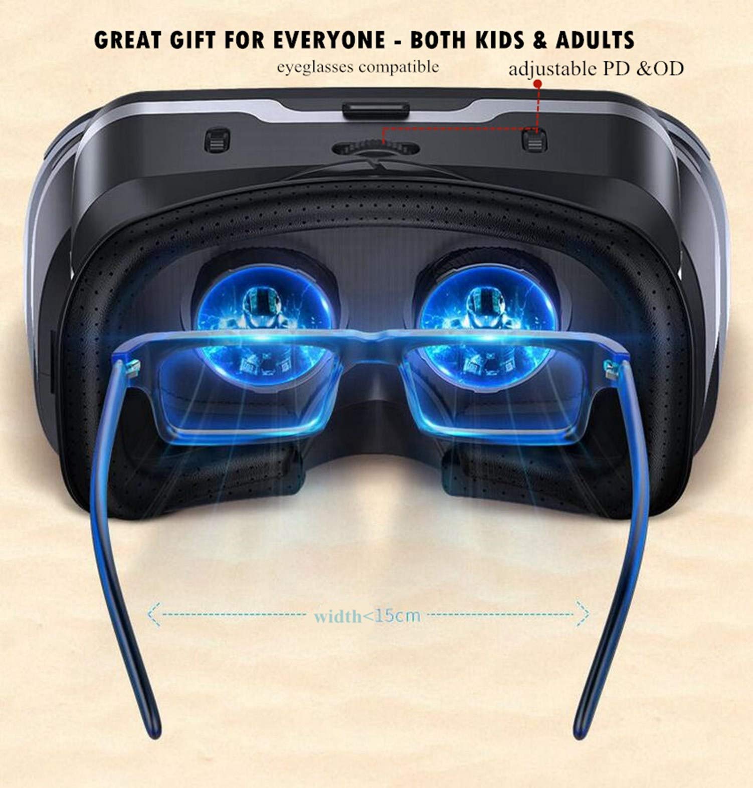 3D VR Glasses Virtual Reality Headset Goggles w/ Headphones & Controller for iPhone 11 Pro XR XS X 8 7 6S 6 Plus Samsung Galaxy S10 S9 S8 S7 S6 Edge + BLU Advance 5.2 A4 Vivo Go Dash XL X8 etc, Black