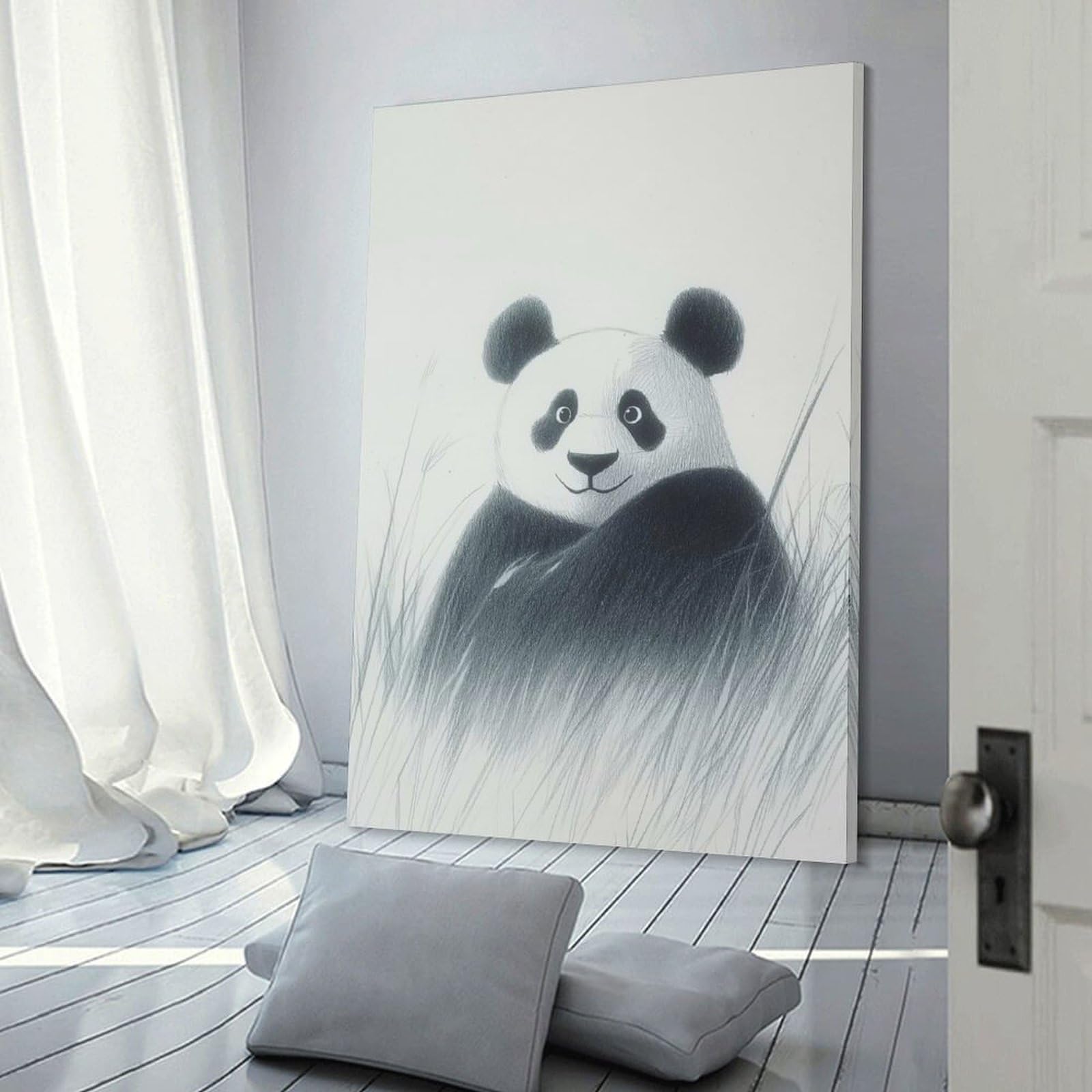 Junmoney Smiling Panda in Grass Hanging Wall Art, 20x30inch(50x75cm), for Living Room, Bedroom, Office Or Hallway, Decorative Artwork with Broad Appeal