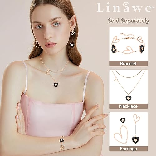 Miniatura 2 de Linawe Gargantilla en capas con dije de corazón para mujer, moderna, cadena de oroplataoro rosa, collares apilados de acero inoxidable, collar de
