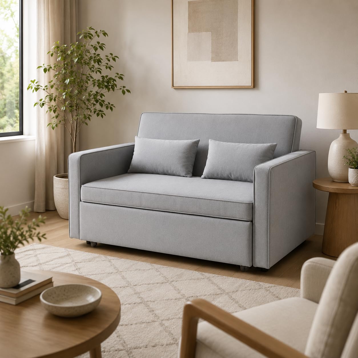 Sofá Cama 2 Plazas Clic Clac Terciopelo Gris, Convertible en Cama Doble 193x113 cm, Plegable con Cojines, Espuma Densidad 25 kg/m³, Diseño Moderno para Salón y Habitaciones Pequeñas