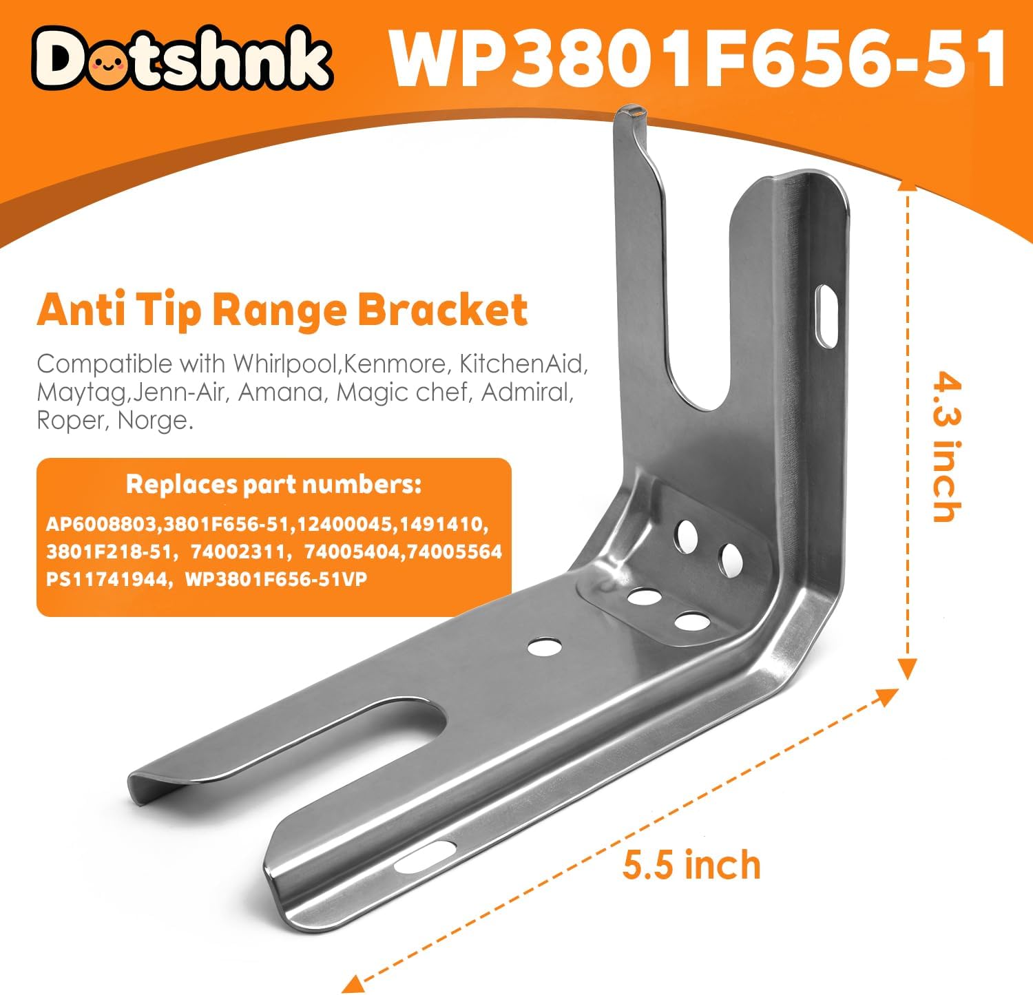 2 Pcs Anti Tip Bracket for Stove WP3801F656-51 3801F656-51 with Whirlpool, Kenmore, KitchenAid, Maytag Range/Oven Floor or Wall Mount Anti Tip Bracket Replaces 12400045 PS11741944 AP6008803 (1PCS)
