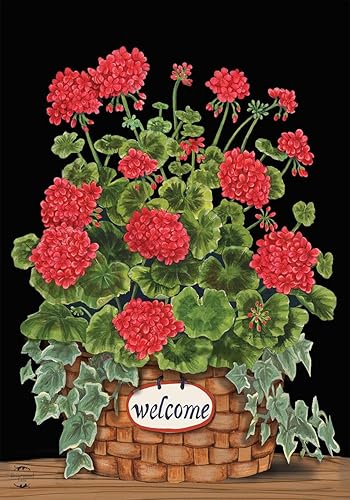 Welcome Geraniums - Cesta floral de bandera de jardín de verano, 18 x 12.5 pulgadas, Briarwood Lane