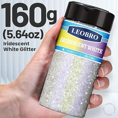 Miniatura 2 de LEOBRO Purpurina blanca, purpurina, purpurina de nieve para manualidades, purpurina iridiscente, purpurina transparente, copos de purpurina blanca