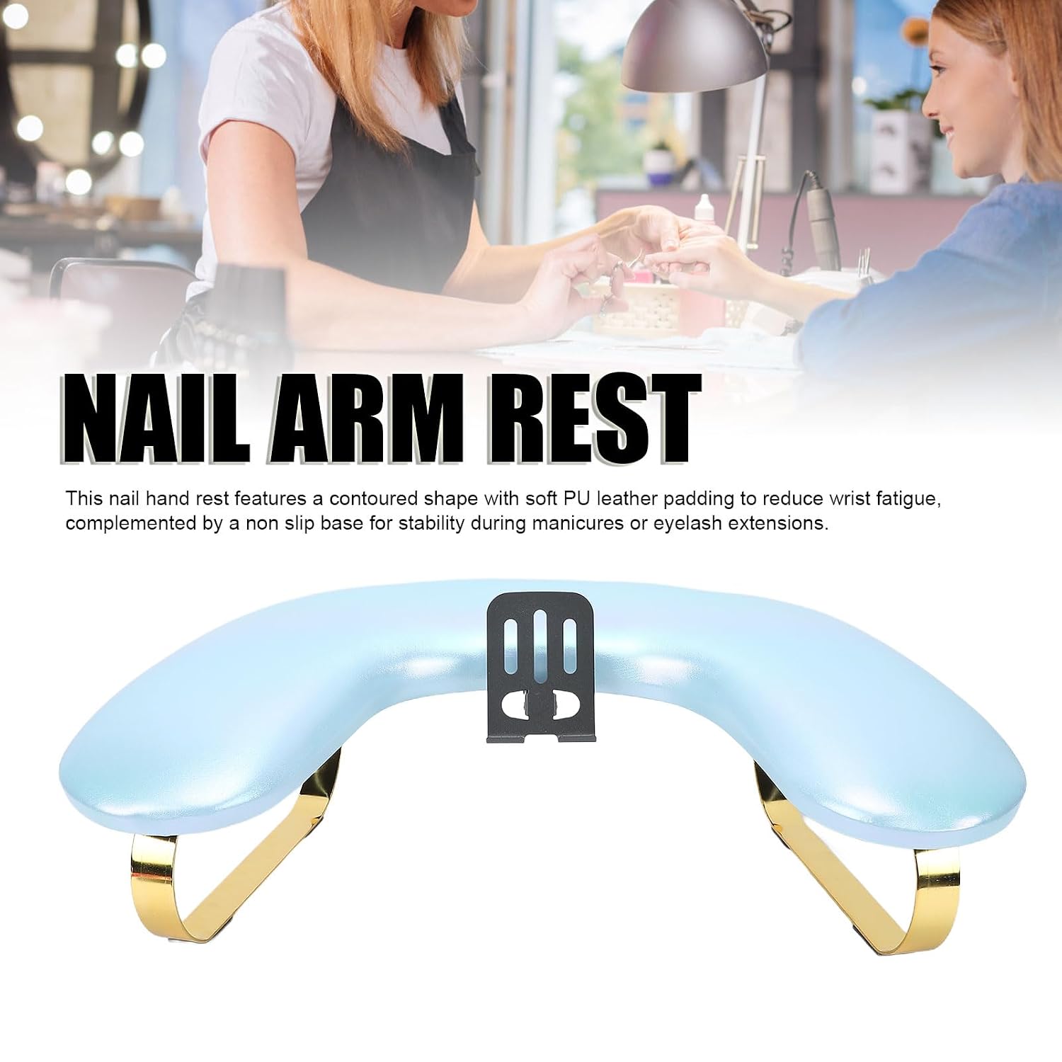 ZJchao Nail Arm Rest, U Shaped PU Leather Manicure Hand Cushion with Adjustable Phone Stand, for Nail Tech Salon and Eyelash Extensions (Sky Blue)