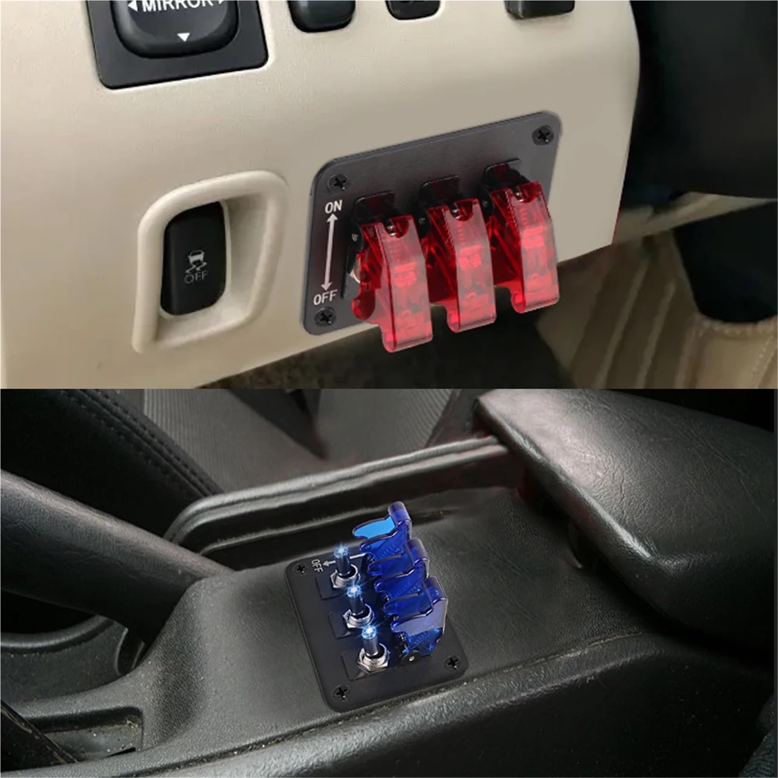 Interruptor de encendido/apagado de alta resistencia con luz LED, panel de interruptor basculante de 3 posiciones, interruptor de motor de coche de s de 12 V-24 V CC(Rot)