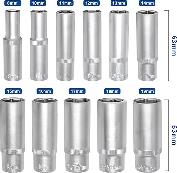 Dakcos 3/8 Inch Socket Spanner Insert Set Hexagonal 8-19 mm