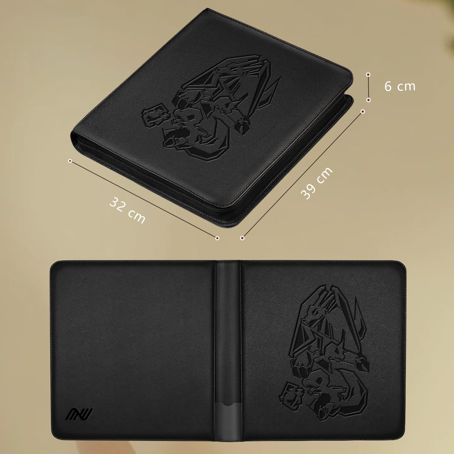 Classeur Grand Format 9 Pochettes pour 252 Toploaders avec Pochettes à Chargement Latéral pour Cartes de Collection en Toploader 3" x 4" (Noir)