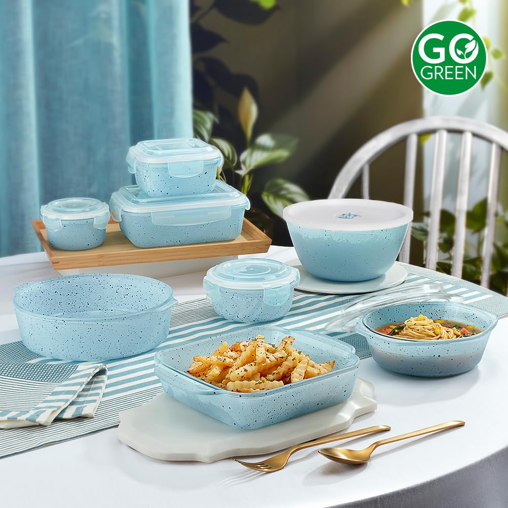 Borosil Blue Serving Bowl - 750ml with Lid -7