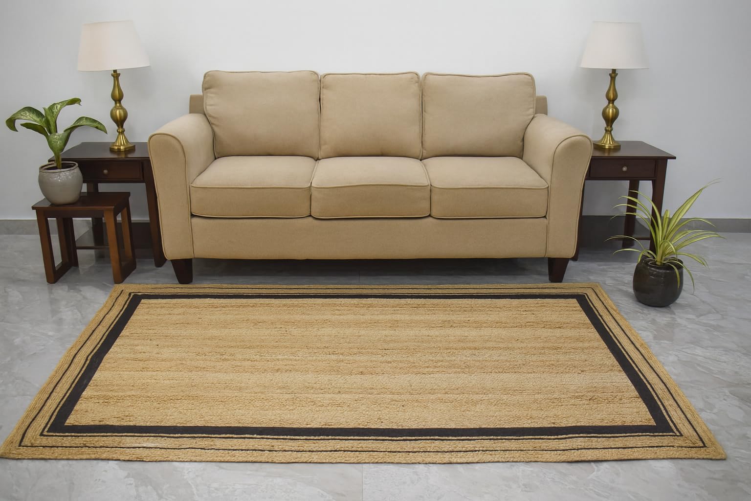 Tapis en jute naturelle salon petite taille tapis scandinave noir