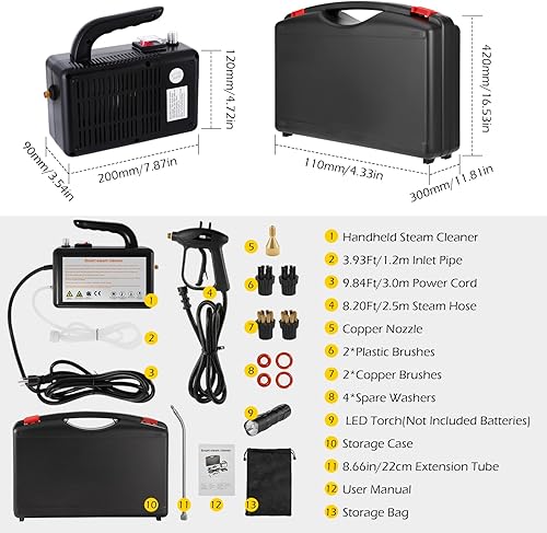 Miniatura 9 de Dyna-Living Limpiador de vapor de 1500 W con rueda y limpiador de vapor portátil de 1700 W, limpiador de vapor de alta presión para detalles de