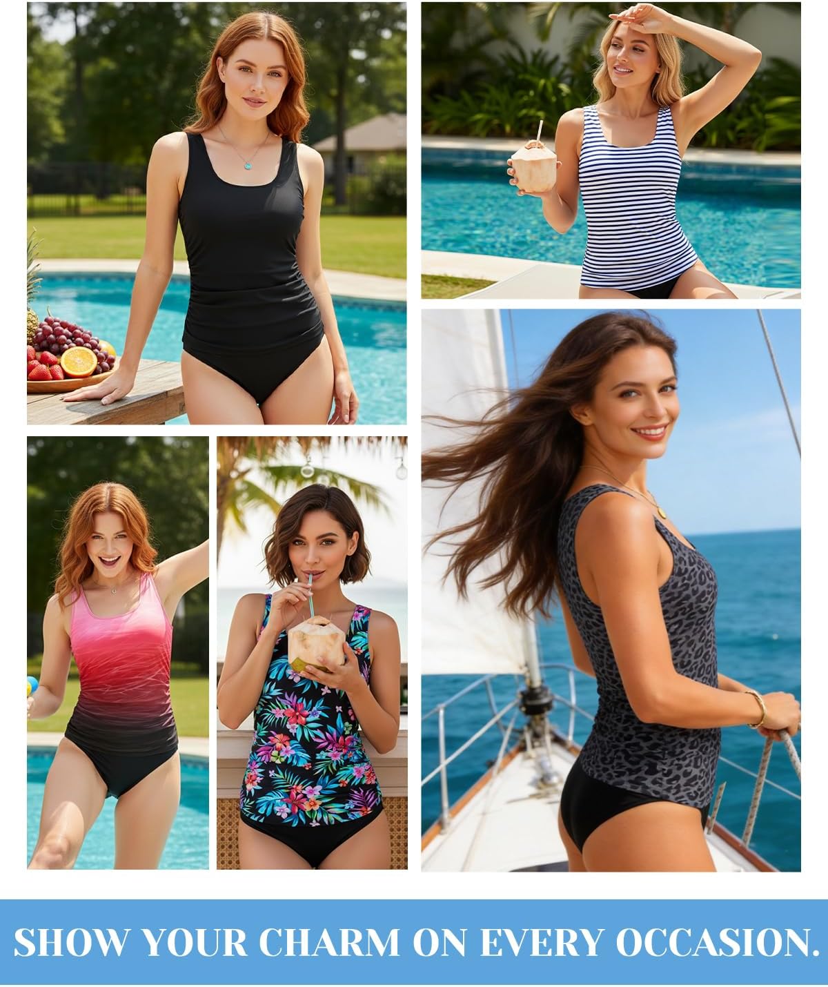 Tankini Tops for Women - Tummy Control Swimsuit Top Only 2026 Modest Bathing Suit Tank Top No Bottom