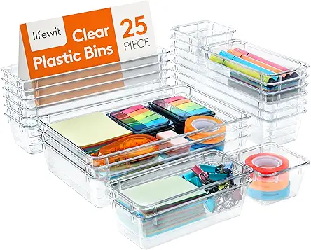 Lifewit 25 PCS Drawer Organizer Set Clear Plastic...
