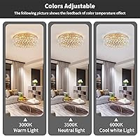 Vista 6 de 6-Lights Gold Crystal Flush Mount Chandelier Light Fixture K9 Crystals Modern Ceiling Lights Elegant Pendant Lamp for Bedroom,Hallway,Bar,Living