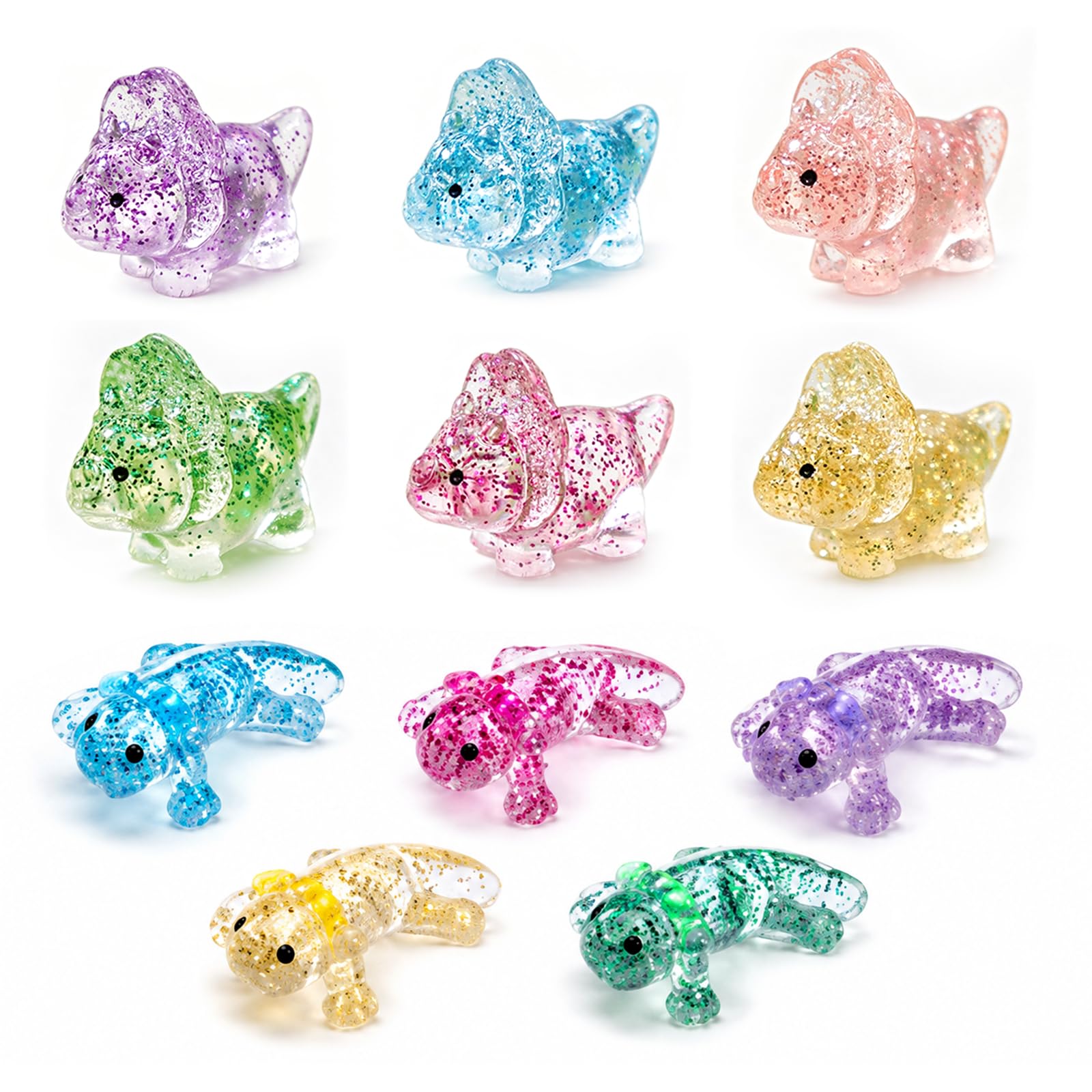 55Pcs Mini Dinosaur Figures Set, Glitter Resin Animals Ornament, Tiny Creative Dinosaurs Figures, Salamander Dollhouse Decor for Fairy Garden, Aquarium & DIY Miniature Landscape Decorations