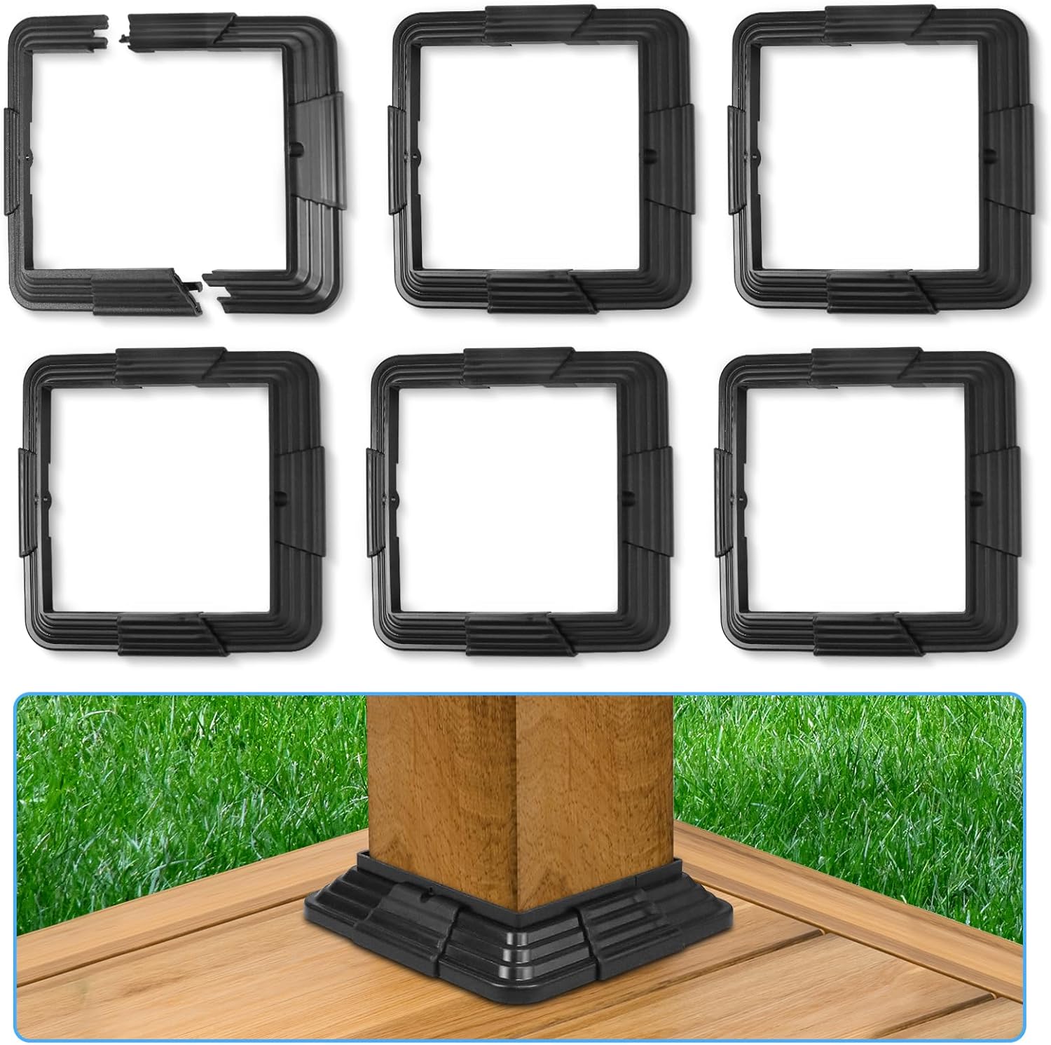 Vinyl Post Wrap 6-Pack Vinyl Post Skirts Black 4x4 Column Wraps