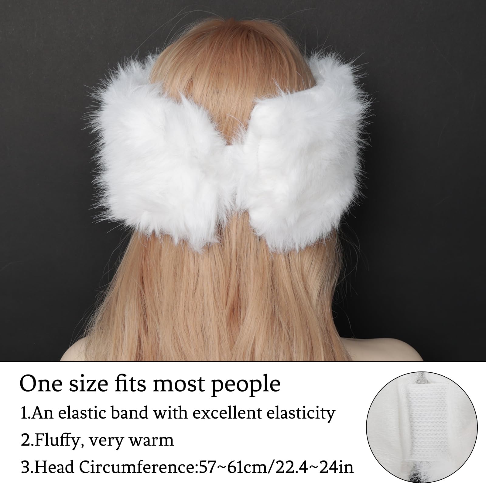 Gvhntk Faux Fur Headband for Women with Elastic Fuzzy Fur Hat Winter Earwarmer Earmuff Furry Headwrap for Cold Weather Ski White