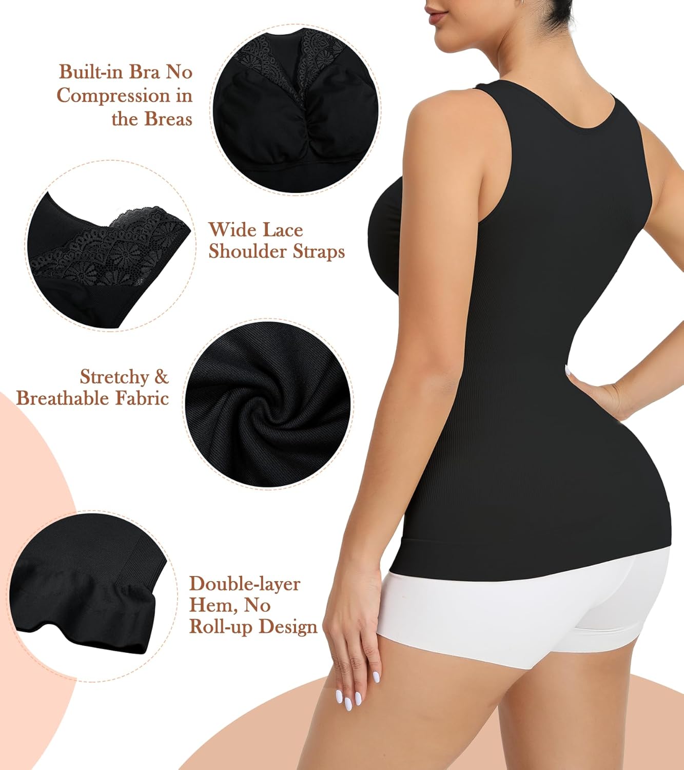 Shapewear Camisoles With Built in Bra Tummy Compression V Neck Tanks Top for Women Slimming Lace Cami Body Shaper - Image 4