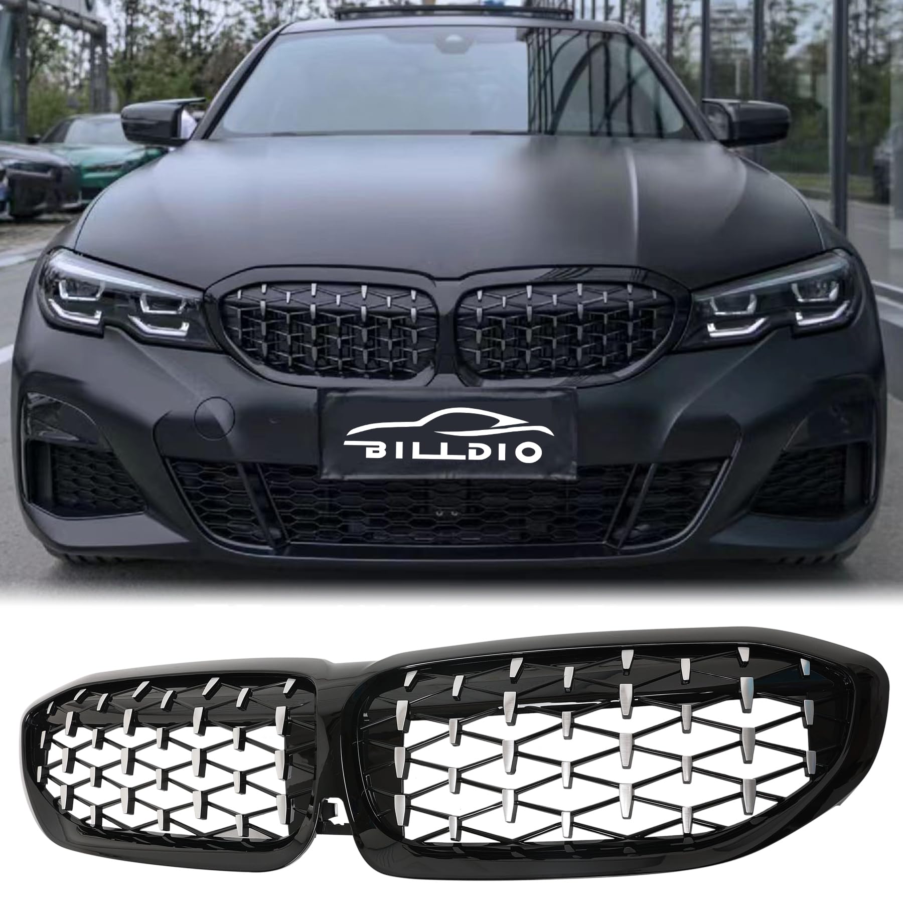 BILLDIO G20 Grill - Black Kidney Grille Compatible With 2019-2022 3 Series G20 316i/318i/320i/328i/330i/335i/340i Gloss Black Chrome Diamond