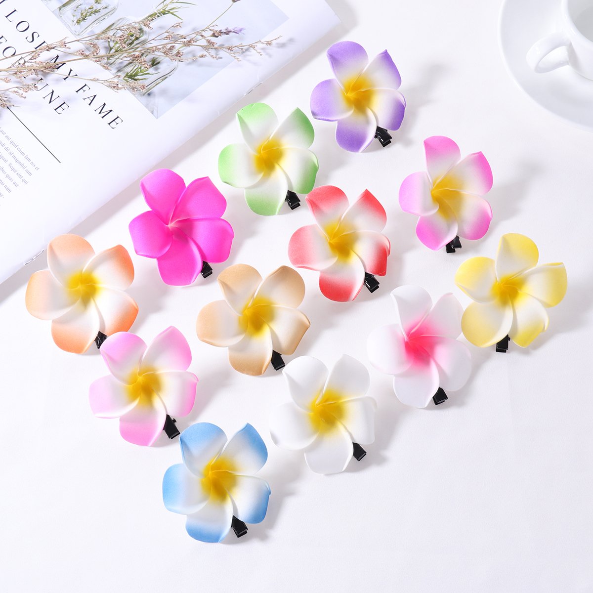 Amazon | Frcolor お花 ヘアピン ヘアクリップ 花 プルメリア花 ヘア