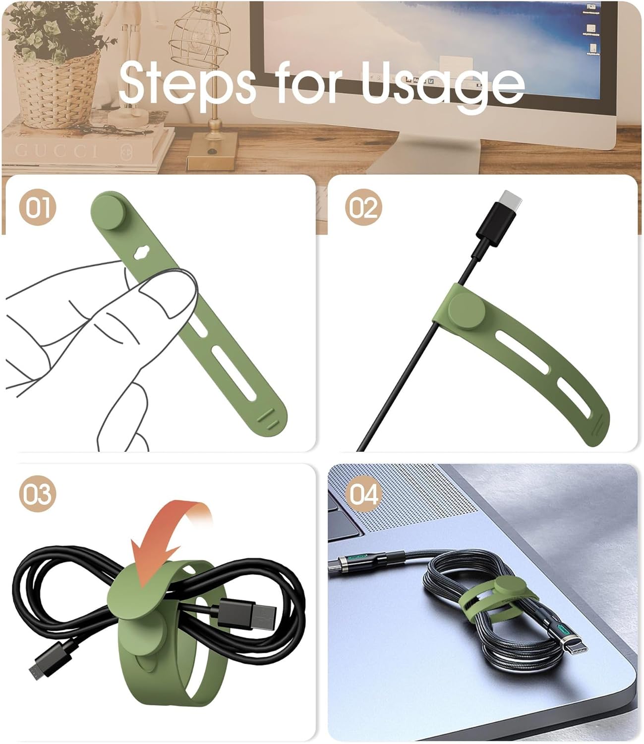 14PCS Silicone Cable Ties Reusable Cable Management Organizers Multipurpose Elastic Cord Organizer for Bundling and Fastening Cables