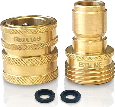 ESSENTIAL WASHER ¾” Brass Garden Hose Quick Connect Fittings | Plug & Coupler Set of 1
