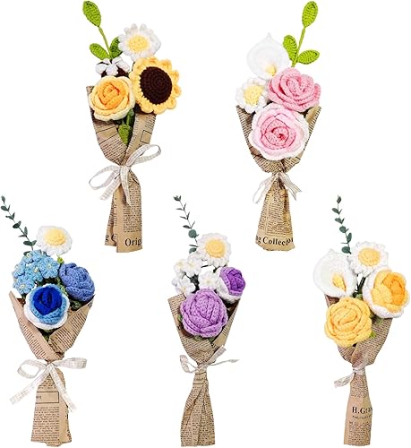 Miniatura 5 de WDDH Ramo de flores de ganchillo flores de rosas tejidas hechas a mano ramo de flores artificiales para bodas aniversarios regalos de San Valentín