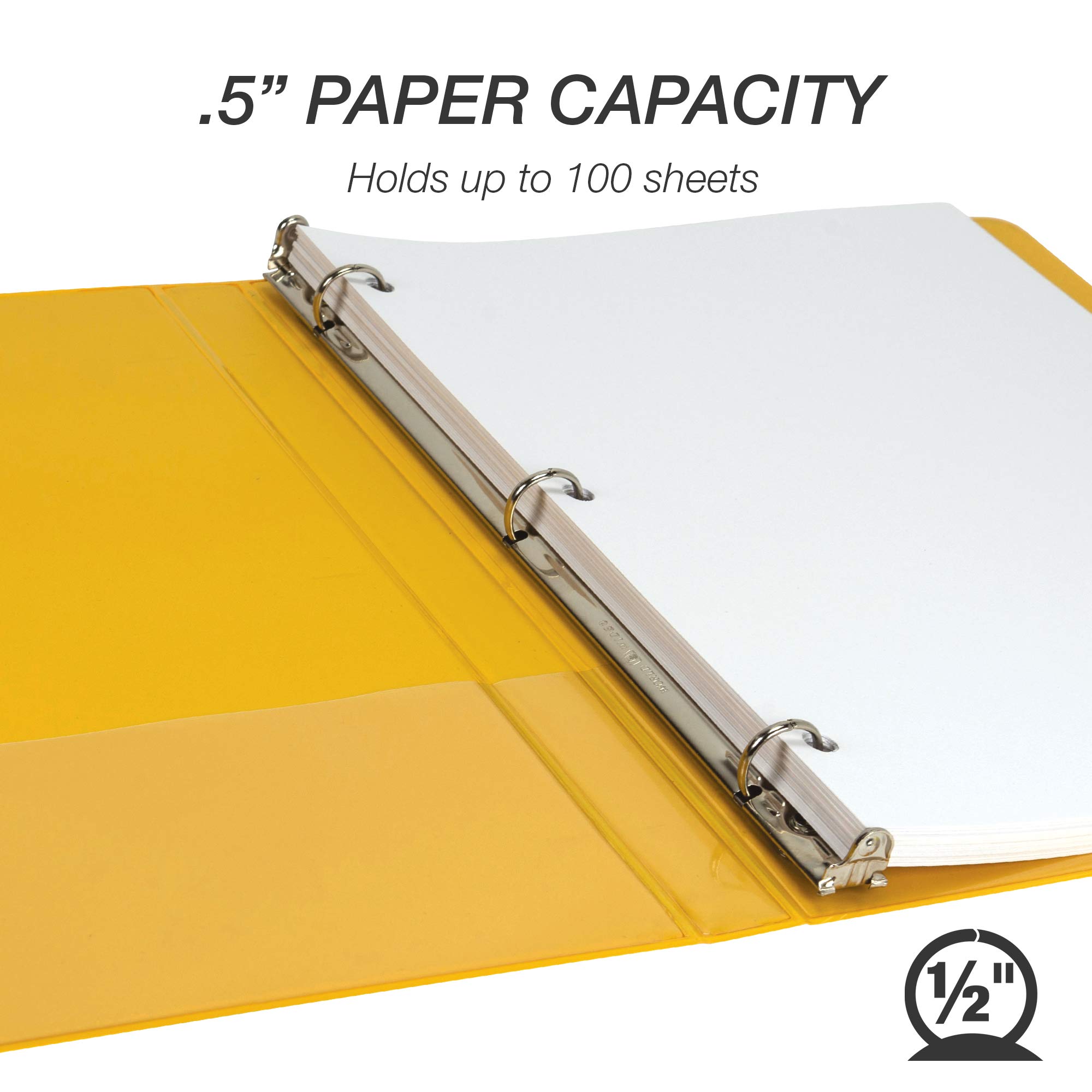 Samsill Raccoglitore a 3 anelli da 1,3 cm, prodotto negli Stati Uniti, con anello rotondo economico, copertina trasparente, capacità 100 fogli, per scuola, casa, ufficio, giallo limone