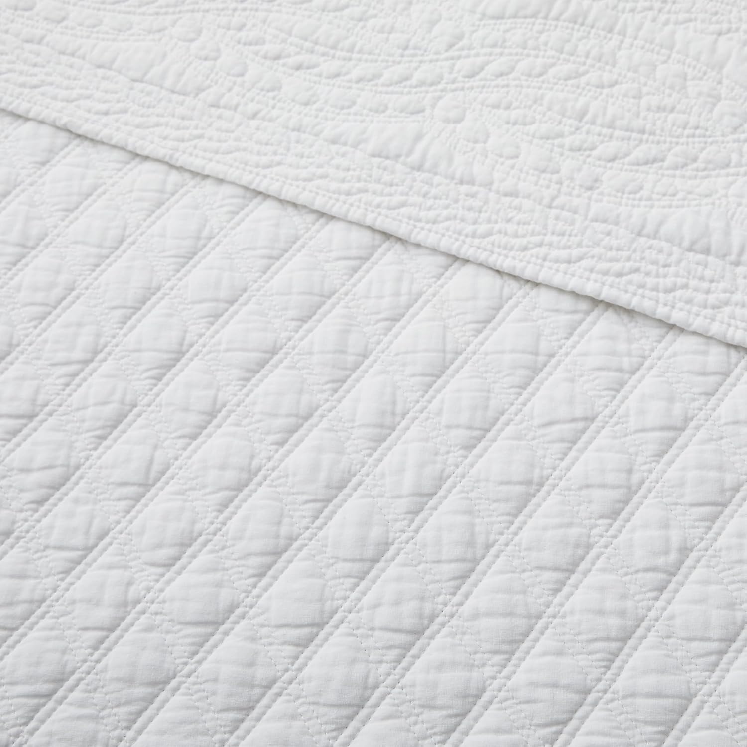 Levtex Home - Ballou - Queen Bedspread and Two Standard Shams - Bordered - Bright White - Bedspread (106X106in.) and Shams (20x26in.) - Cotton