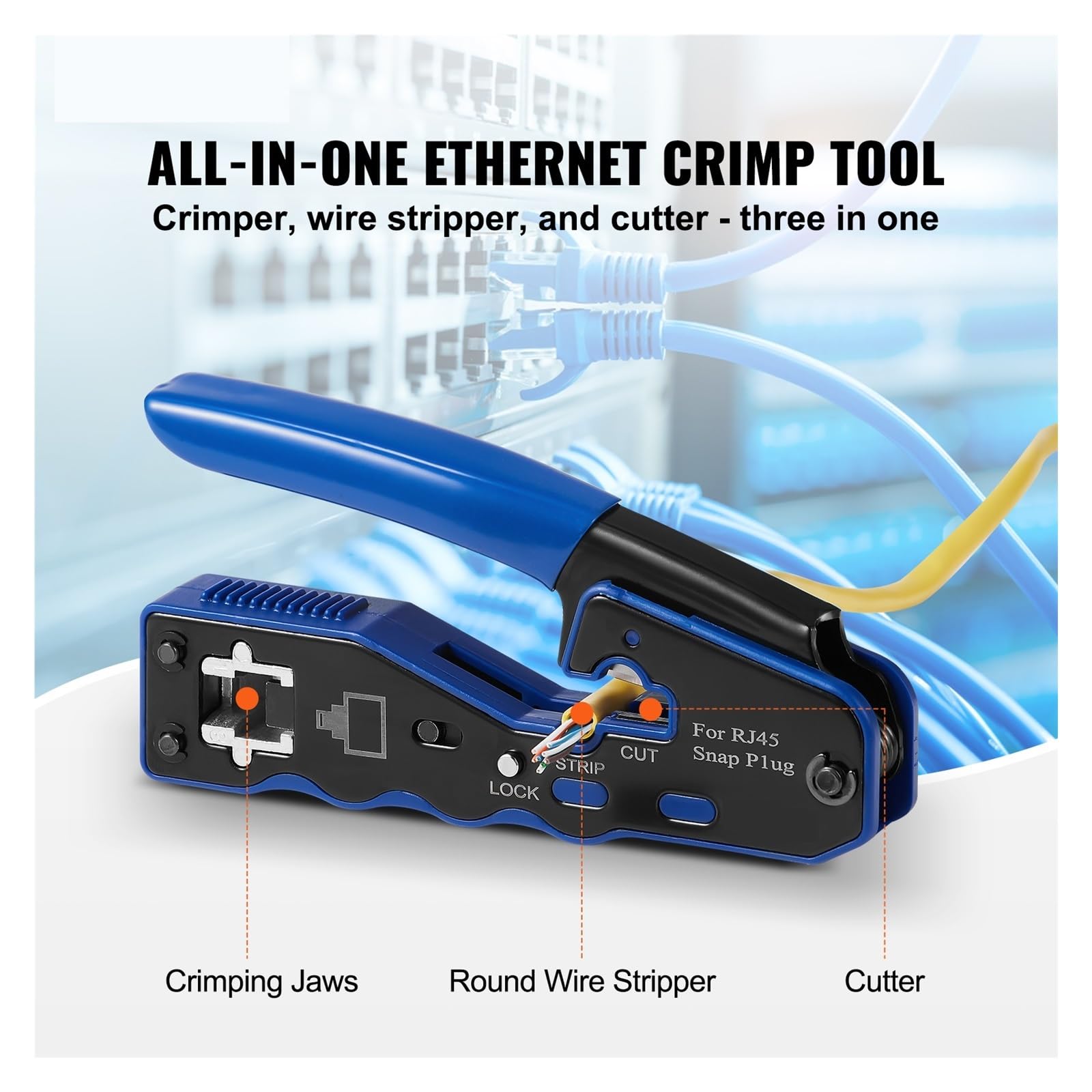 Pinza crimpatrice RJ45/Cat5e/Cat6/Cat6a for crimpatura Ethernet, for spine modulari a 8 pin, con mini spelafili Per elettricisti, meccanici