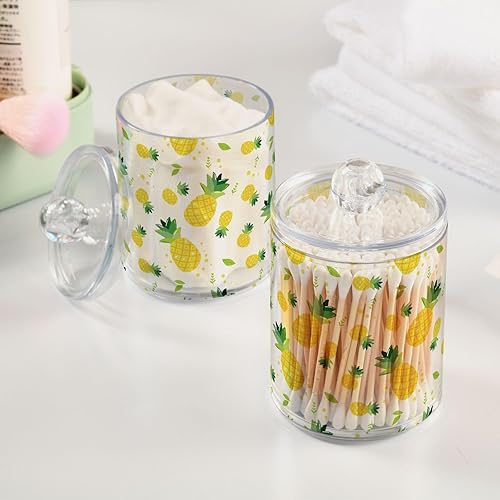 Miniatura 5 de Paquete de 2 tarros de boticario para baño, verano, piña, Qtip, recipiente de almacenamiento de plástico transparente con tapa para bola de algodón,