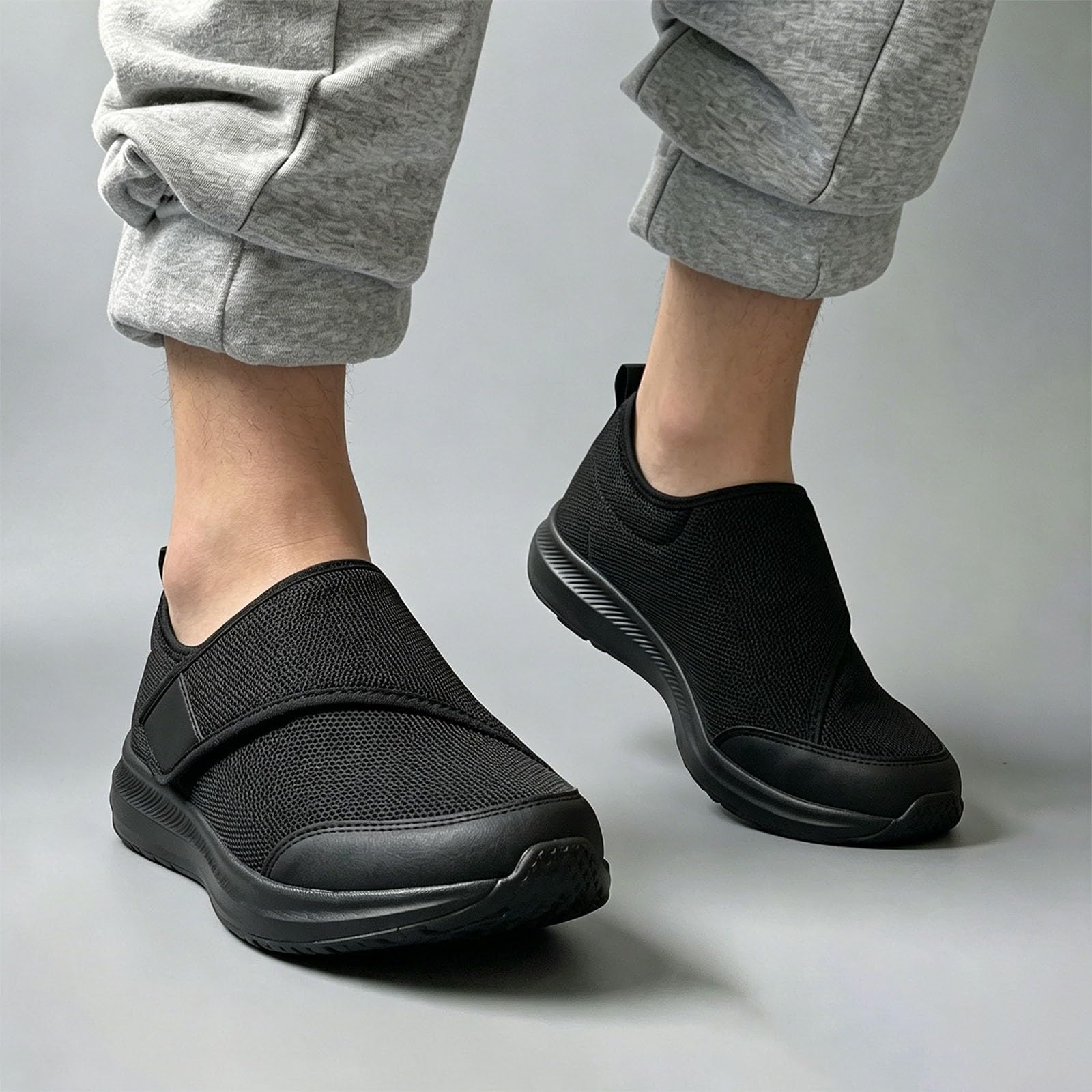 Męskie minimalistyczne wsuwane buty do chodzenia oddychające siatkowe trampki z zapięciem dotykowym mokasyny na siłownię, ćwiczenia w podróży i na wakacje, Czarny, 38.5 EU