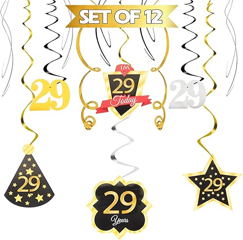 Miniatura 139 de LINGTEER Happy 65th Birthday Decorations Set - 12Pcs Black & Gold Swirls Streamer,Happy Birthday Bunting Banner,Cheers to 65 Years Old Bday Party
