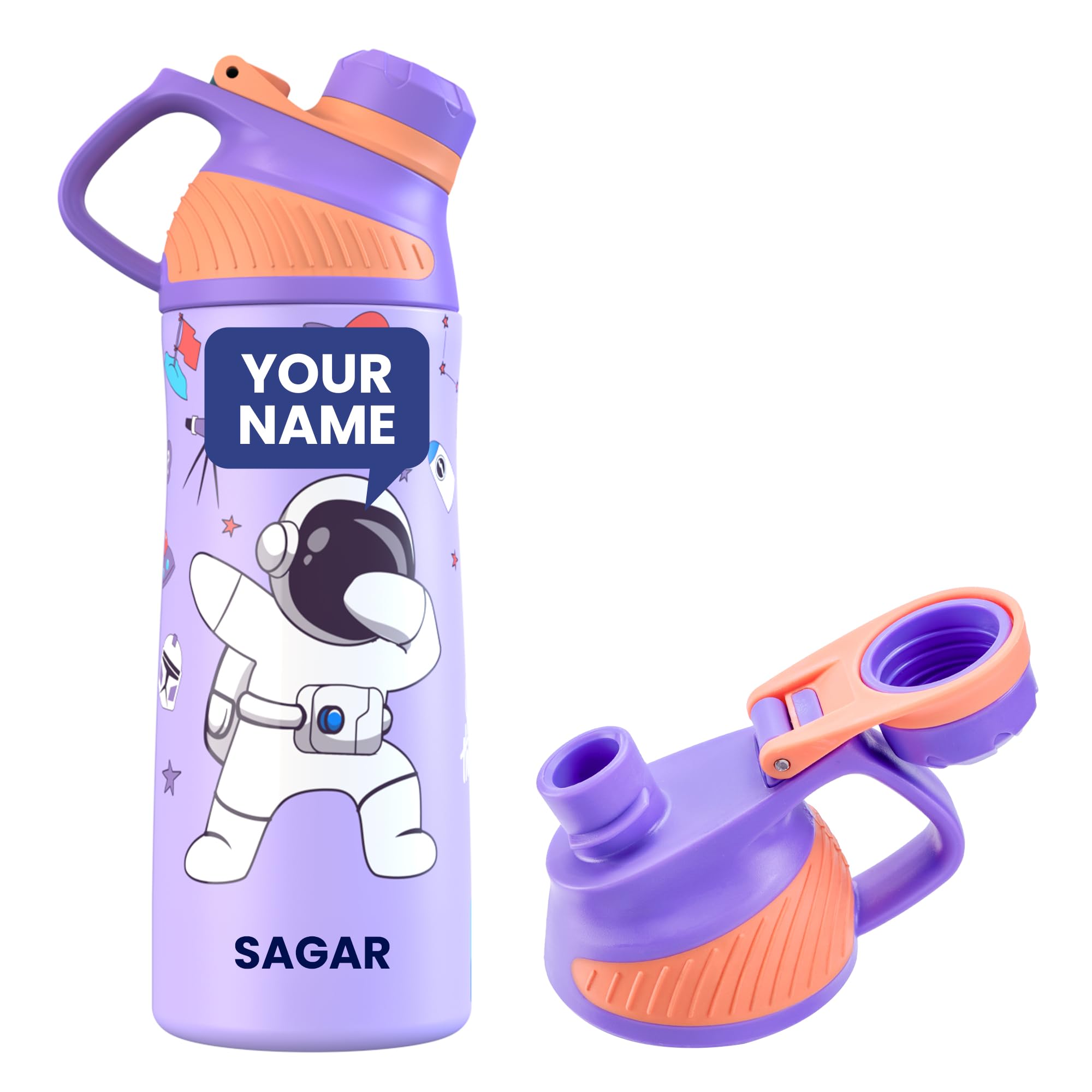 Rabitat ZYLO Personalized 550ml Kids Water Bottle for School | 2-Year Brand Warranty | Magnetic Flip Cap, Leakproof | Triple Insulated Stainless Steel Thermosteel Flask | 24 Hrs Hot & Cold | ShyGuy