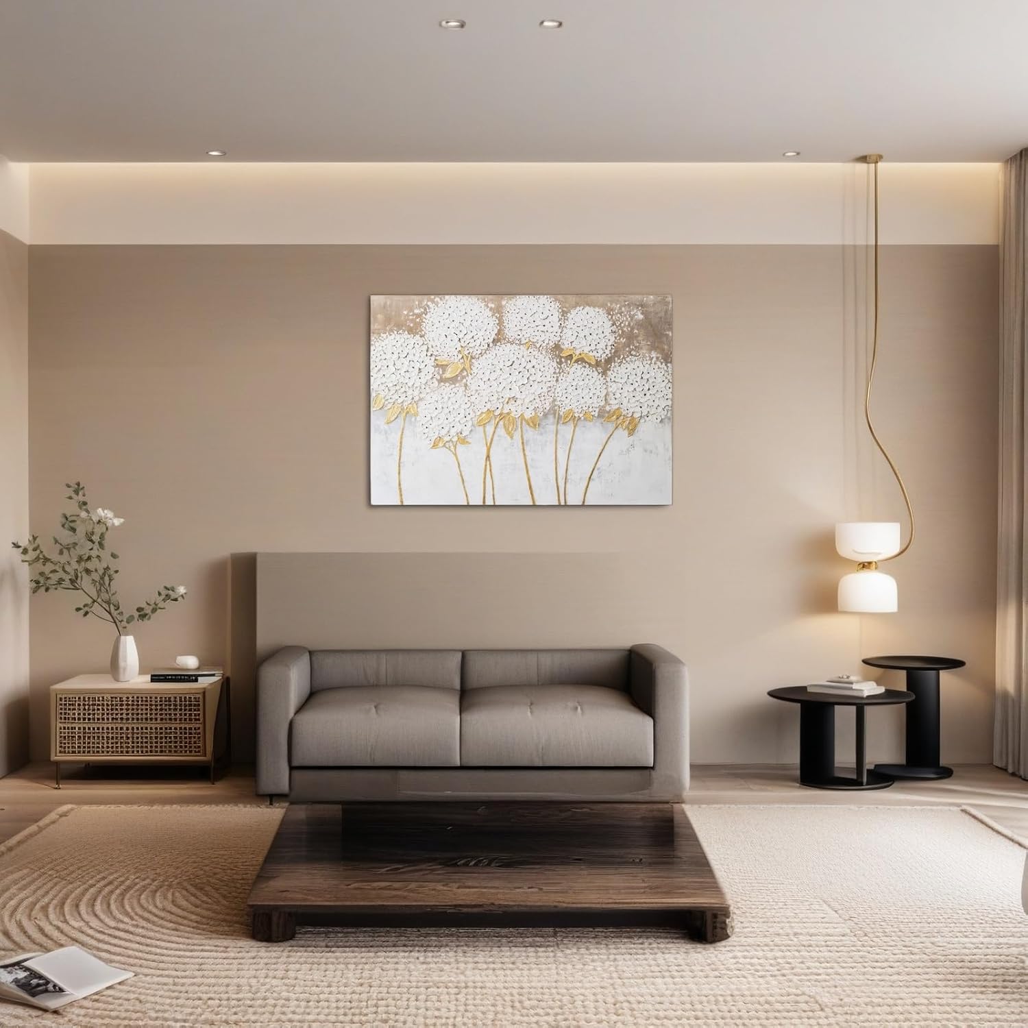 JolyWell Large hand painted wall art White Hydrangea Canvas Wall decor, Modern Floral Wall Decor, 3D Textured Oil Painting, Large Canvas Wall Art for Living Room Bedroom Office Decoration 40x28 Inch