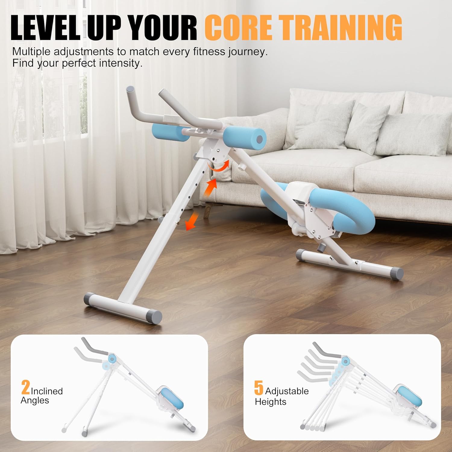 Abdominal Trainers - Adjustable Ab Trainer Machine, Foldable Abdominal Workout Equipment with Knee Protection - Home Gym Core Strength Trainer for Men & Women