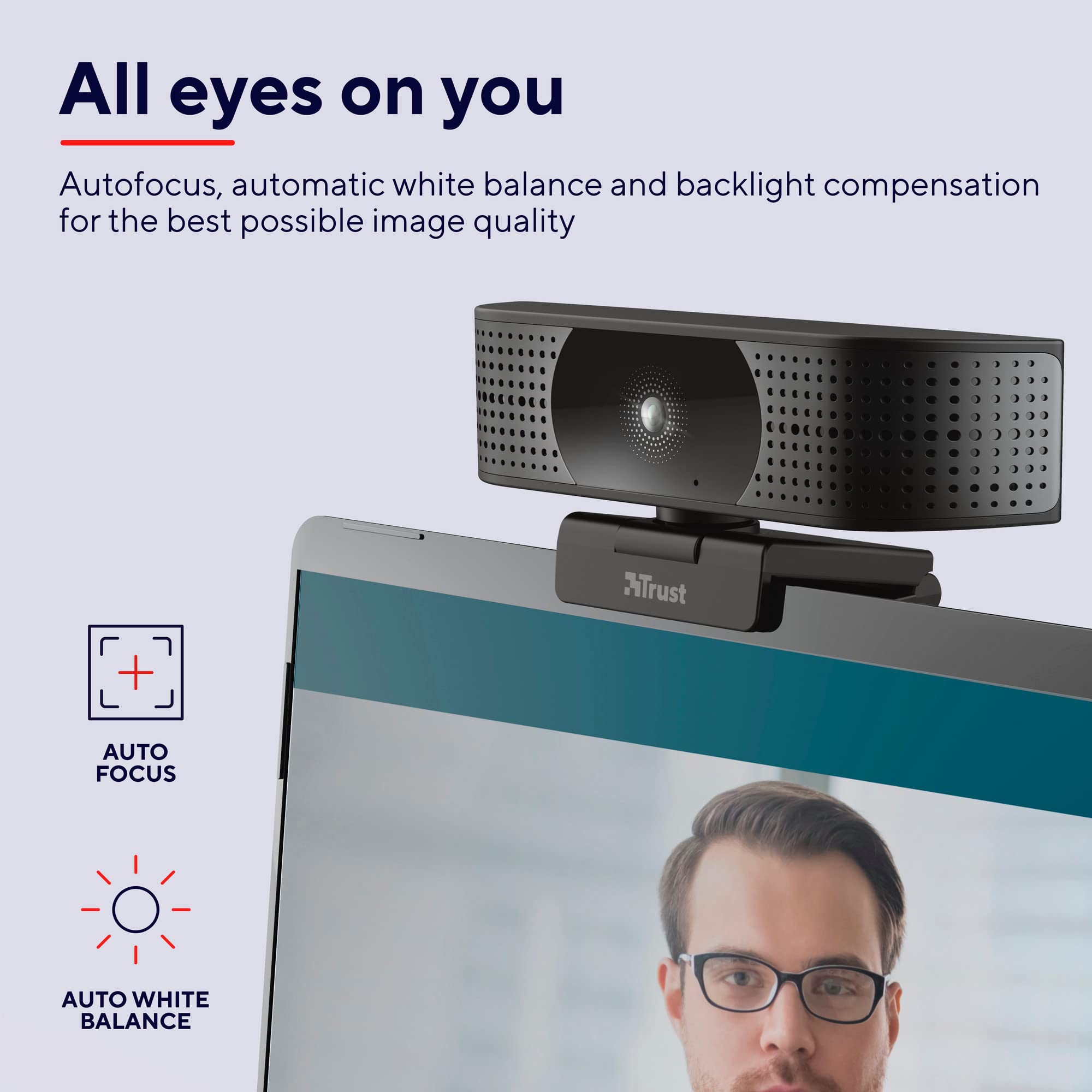 Trust Teza 4K Ultra HD Webcam, 3840x2160, 2 Integrated Microphones and Autofocus, 30 FPS, USB Plug & Play, Web Camera for Teams, Zoom, Skype, PC, Laptop, Mac, MacBook - Black