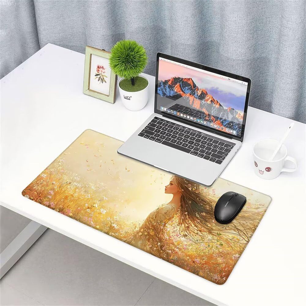 Alfombrilla de Mouse para Juegos, Giallo, XXL, Antideslizante, Impermeable, Diseño de Donna, Extendido, Grande, 1200x600x3mm, para PC, Laptop, Ufficio, Famiglia d-616