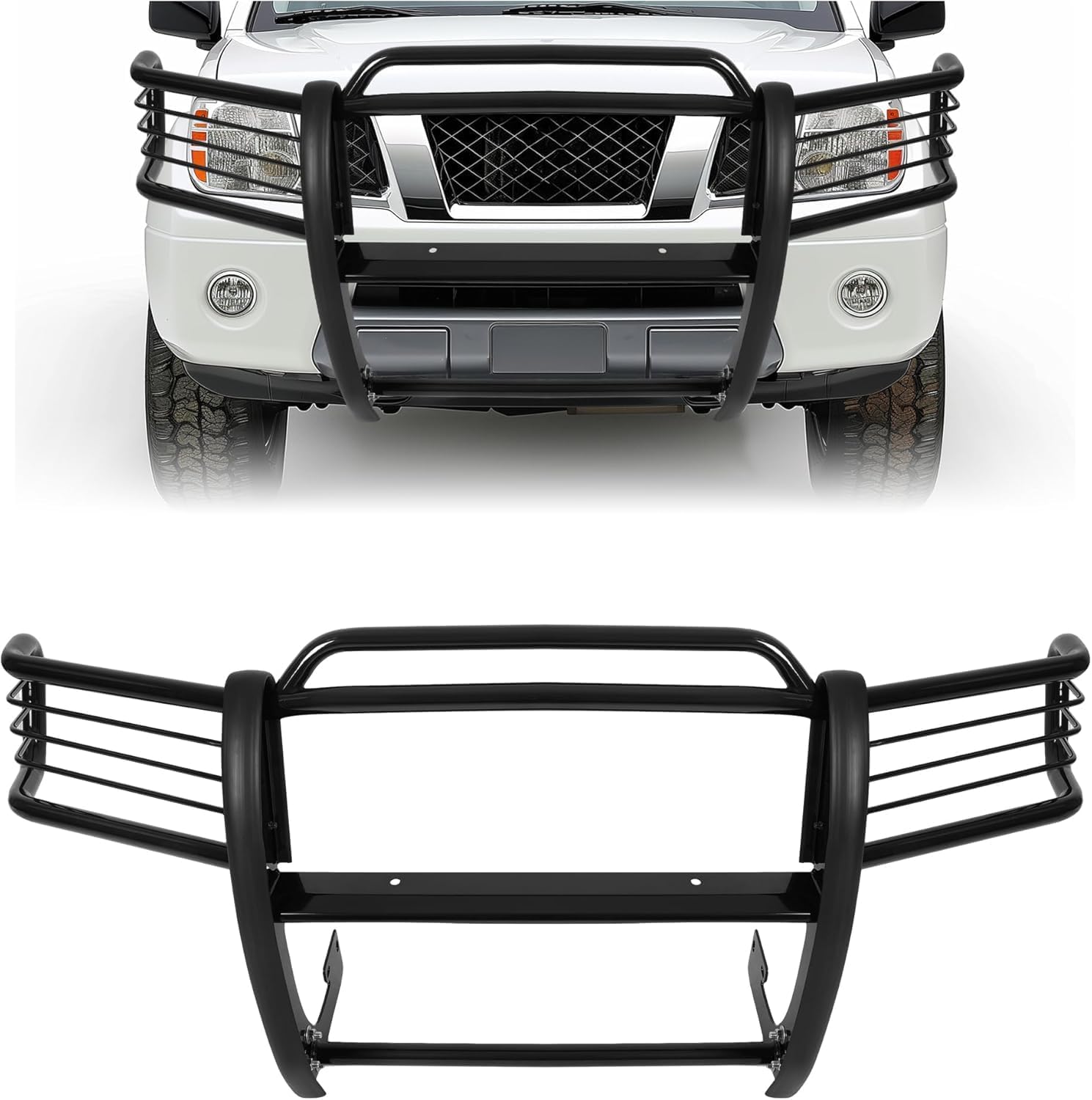 KUAFU Front Bumper Brush Guard Compatible with 2001-2004 Nissan Frontier Grille Guard Bumper Protector Steel Powder Coated Black